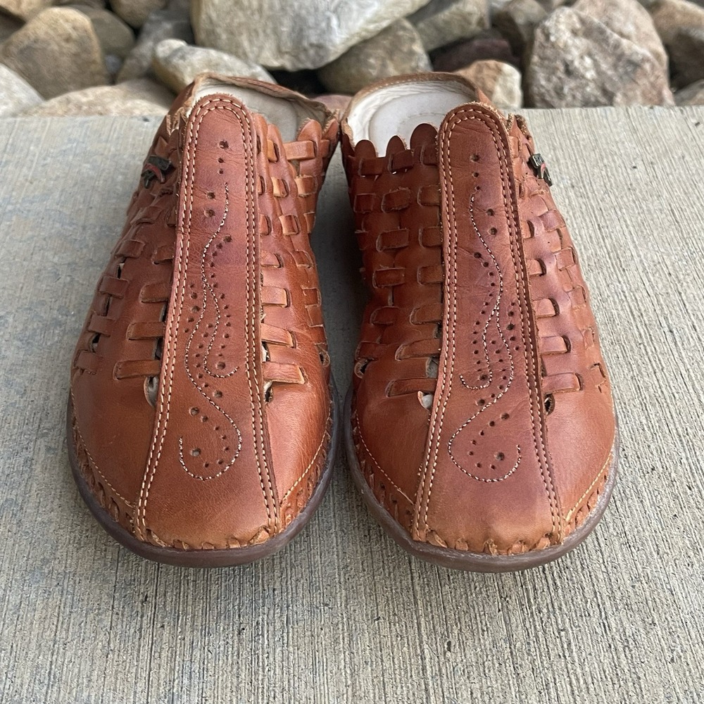 Pikolinos Romana Woven Leather Sandal 37 (6.5-7) Slingback Wedge Comfort Cognac